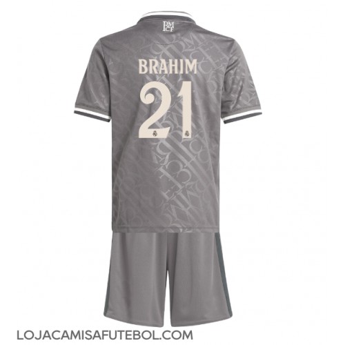 Camisa de Futebol Real Madrid Brahim Diaz #21 Equipamento Alternativo Infantil 2024-25 Manga Curta (+ Calças curtas)